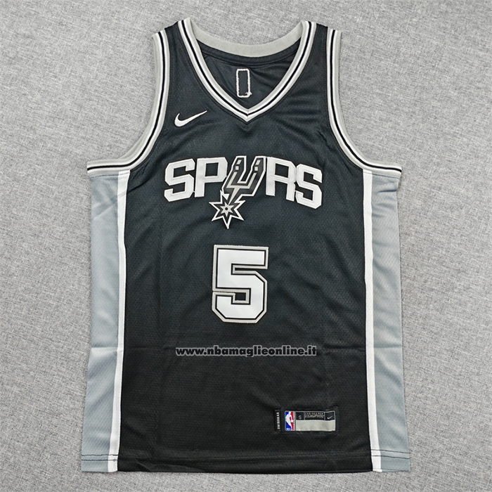 Maglia Bambino San Antonio Spurs Stephon Castle No 5 Icon 2025-26 Nero